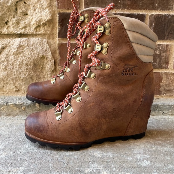 Sorel Boots Conquest Wedge Booties Brown Leather Lace Up Womens 8 - Picture 14 of 15
